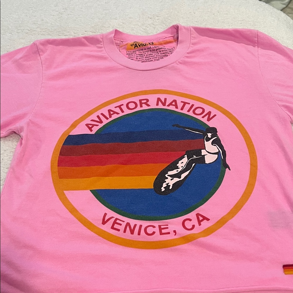 Aviator Nation Pink Signature Boyfriend  Graphic Tee